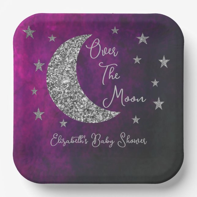 Plato De Papel Over The Moon Baby Shower (Anverso)