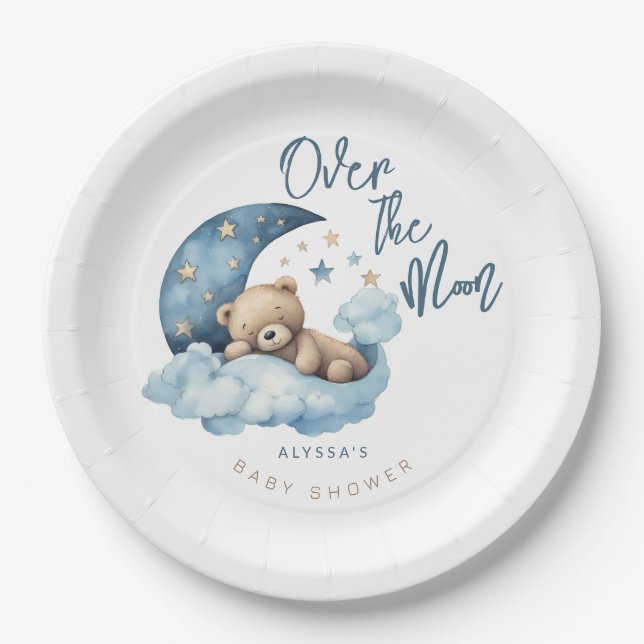 Plato De Papel Over the Moon Baby Shower (Anverso)