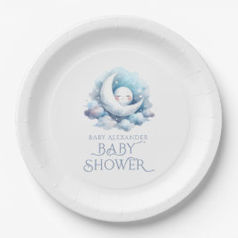 Plato De Papel Over The Moon Baby Shower