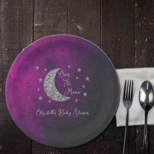 Plato De Papel Over The Moon Baby Shower