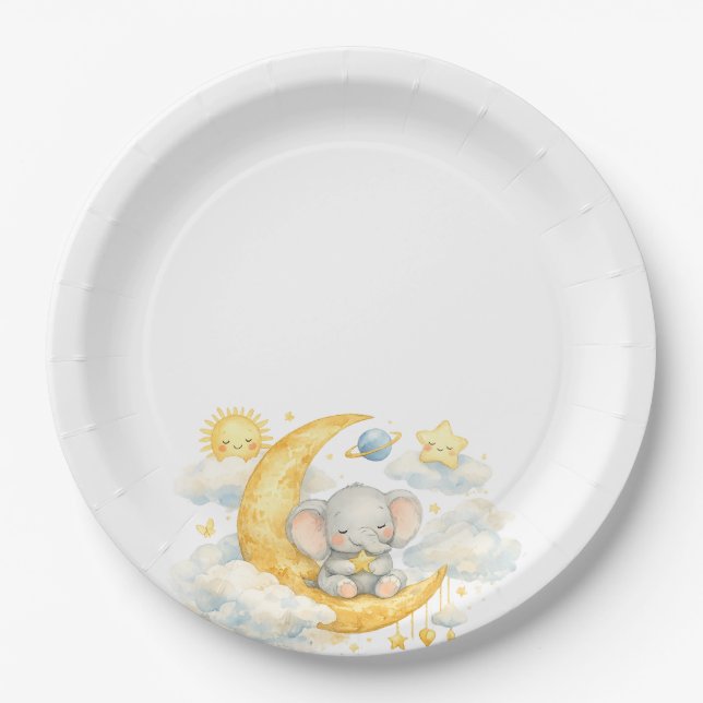 Plato De Papel Over the Moon Baby Shower Paper Plates (Anverso)