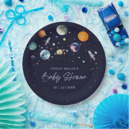 Plato De Papel Over The Moon Boy Baby Shower Party Space Galaxy
