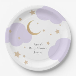 Plato De Papel Over the Moon Purple Baby Shower