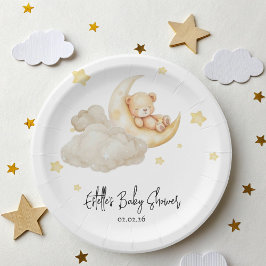 Plato De Papel Over The Moon Teddy Bear Baby Shower
