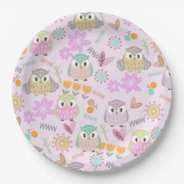 Plato De Papel Owl Pastel Pink  