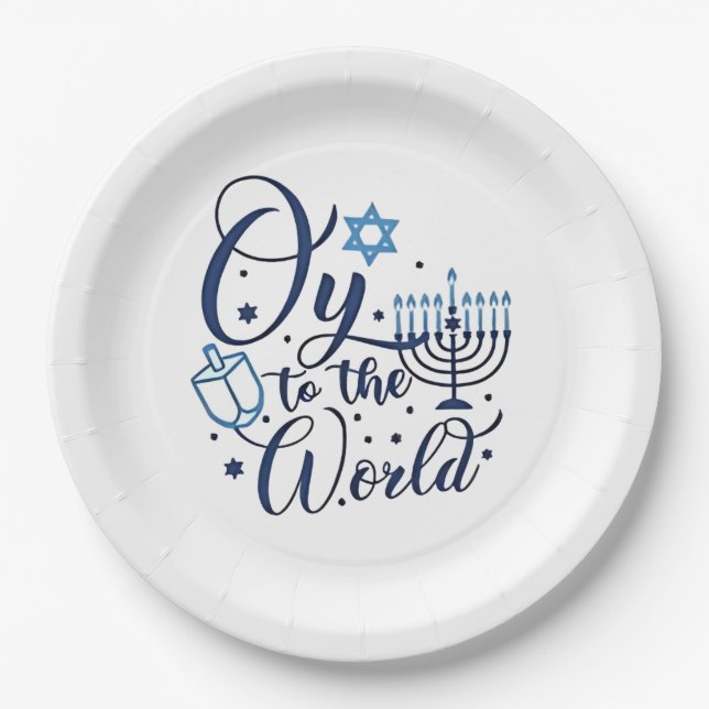 Plato De Papel Oy to the World Hanukkah Jewish Funny (Anverso)