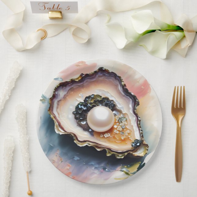 Plato De Papel Oyster Pearl Shellfish Art (Boda)