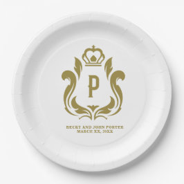 Plato De Papel P Monograma Cresta Dorada