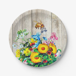 Plato De Papel Pacificador floral rústico de abejas Baby Shower