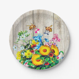 Plato De Papel Pacificador floral rústico de gemelos de abejas Ba