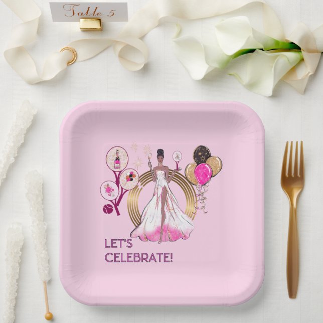 PLATO DE PAPEL PADEL PLATE: CELEBRATION PADEL DIVA BRIGHT PINK (Boda)