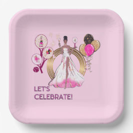 PLATO DE PAPEL PADEL PLATE: CELEBRATION PADEL DIVA BRIGHT PINK