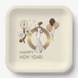 PLATO DE PAPEL PADEL PLATE: NEW YEAR’S PADEL DIVA – CREAM & GOLD