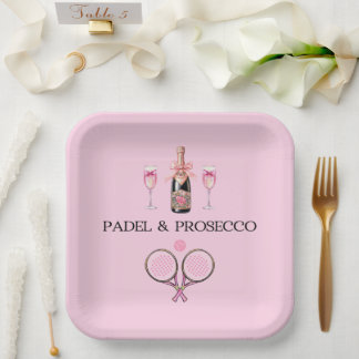 PLATO DE PAPEL PADEL PLATE: PADEL & PROSECCO CLASSIC PINK/BLACK