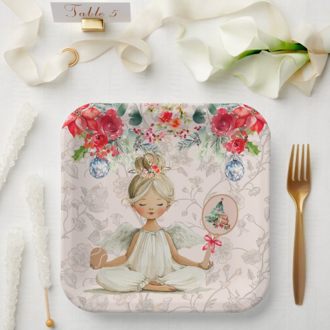 Plato De Papel Padel Themed Paper Plates – Christmas Angel Motif (Boda)