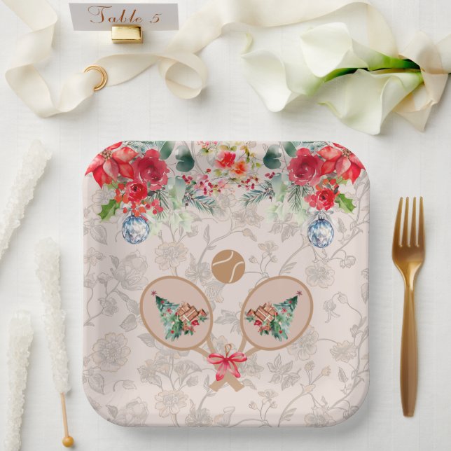 Plato De Papel Padel Themed Paper Plates – Festive Racquet Motif (Boda)