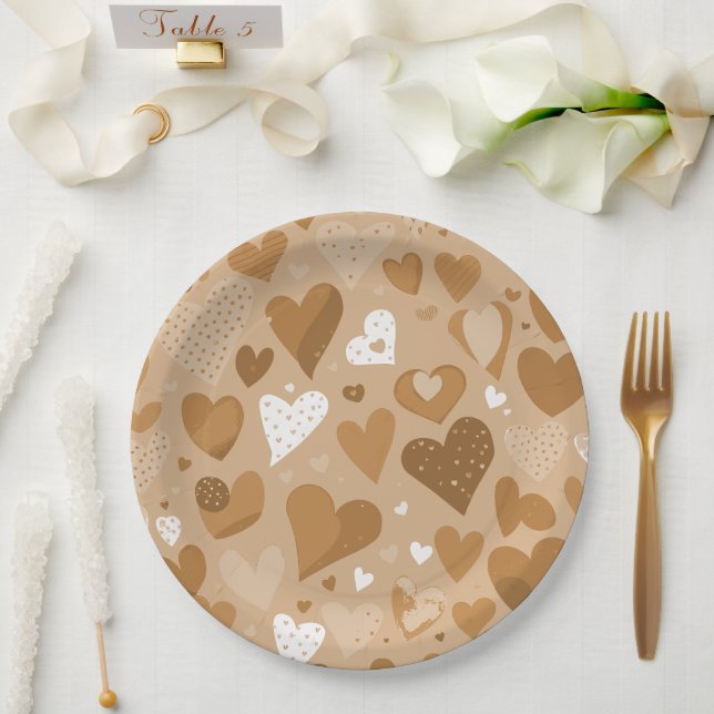 Plato De Papel  Padrão de corações. (Boda)
