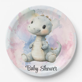 Plato De Papel Paint Splash Adorable Dinosaur Baby Shower