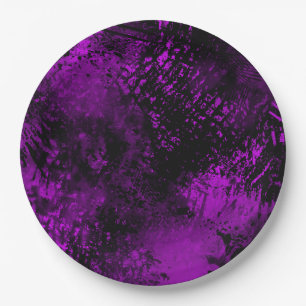 Plato De Papel Paint Splatt Efecto Púrpura y negro
