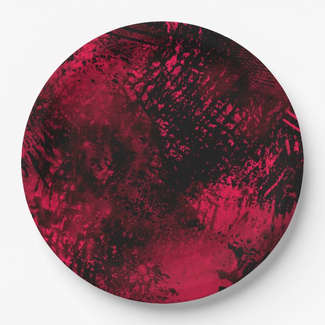 Plato De Papel Paint Splatt Efecto Rojo y Negro (Anverso)