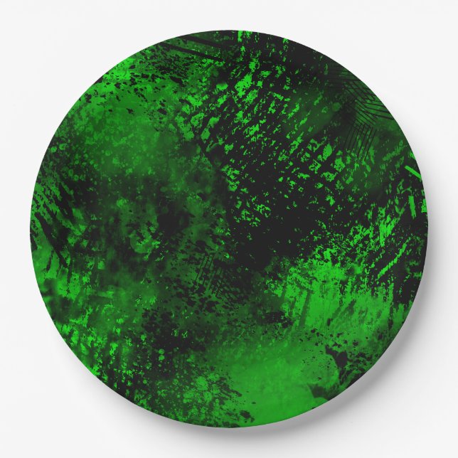 Plato De Papel Paint Splatt Efecto Verde y Negro (Anverso)
