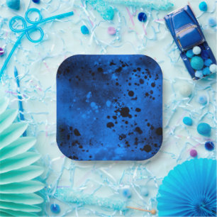 Plato De Papel Paint Splatt Effect Blue & Black