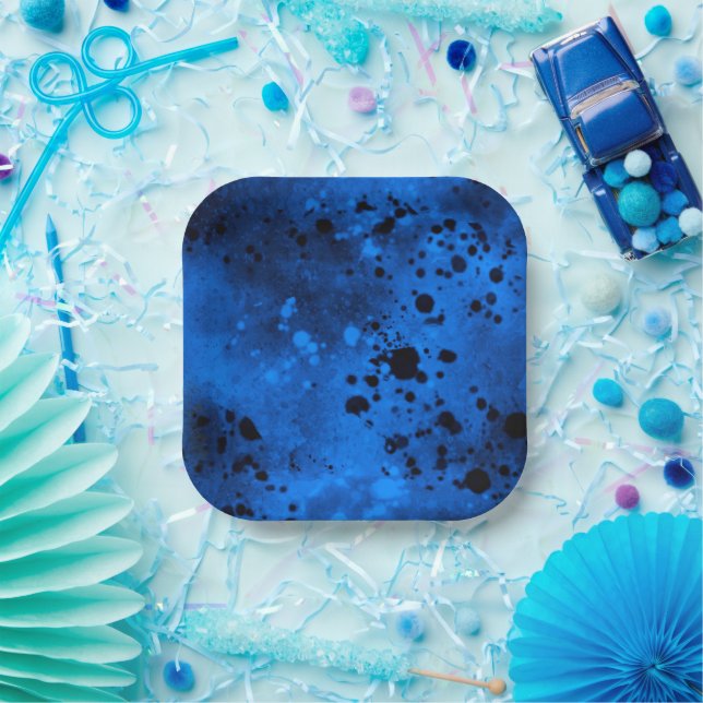 Plato De Papel Paint Splatt Effect Blue & Black (Fiesta)