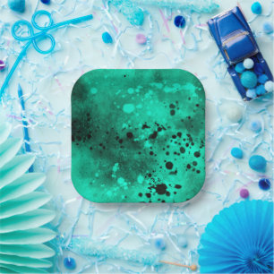 Plato De Papel Paint Splatt Effect Green & Black