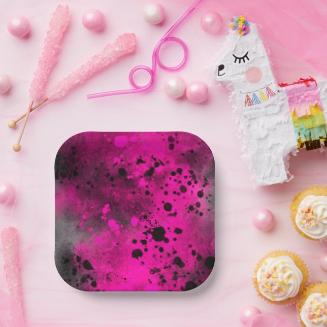 Plato De Papel Paint Splatt Effect Paint & Black (Fiesta)