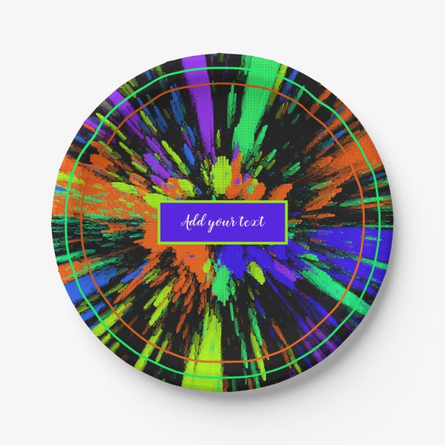 Plato De Papel Paint Splatter Colorful Neon Personalizado (Anverso)