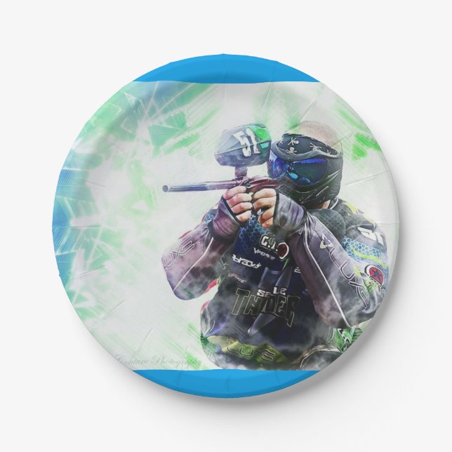Plato De Papel Paintball azul (Anverso)