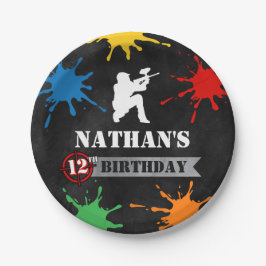 Plato De Papel Paintball Splatter Niños Fiesta de cumpleaños Plac