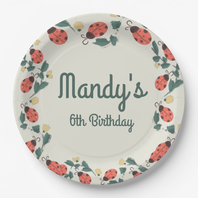 Plato De Papel Painterly Lady Bug Birthday Garden Fiesta (Anverso)