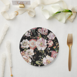 Plato De Papel País bohemio perrito moda femenina floral negra