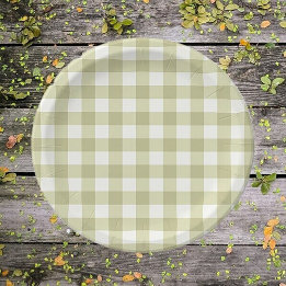 Plato De Papel País francés Meadow Gingham - cigala verde sabia.