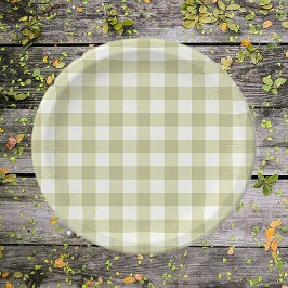 Plato De Papel País francés Meadow Gingham - cigala verde sabia.
