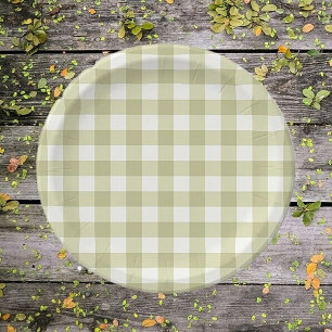 Plato De Papel País francés Meadow Gingham - cigala verde sabia.
