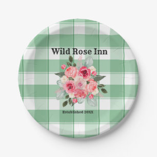 Plato De Papel País Gingham Rosas silvestres B & B Personalizado 
