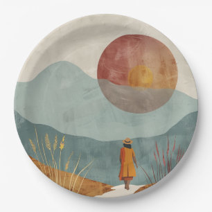 Plato De Papel Paisaje abstracto de Boho (23)