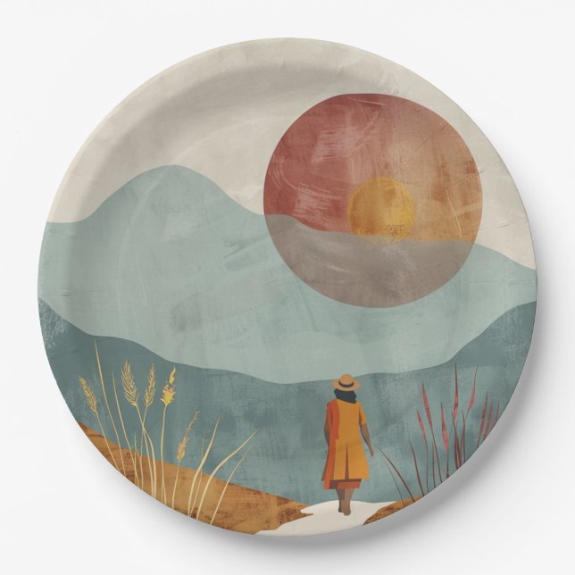 Plato De Papel Paisaje abstracto de Boho (23) (Anverso)