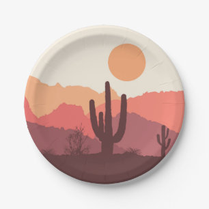 Plato De Papel Paisaje arbolado y naranja de México