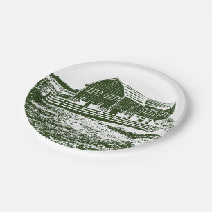 Plato De Papel Paisaje campestre estilo madera casa de campo