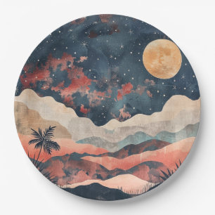 Plato De Papel Paisaje Celestial del Desierto Boho Índigo Cobre
