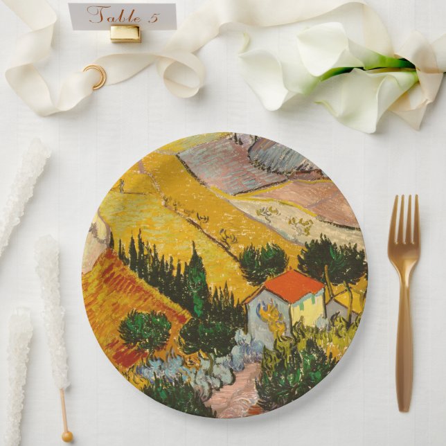 Plato De Papel Paisaje con House y PloughmaVincent van Gogh (Boda)