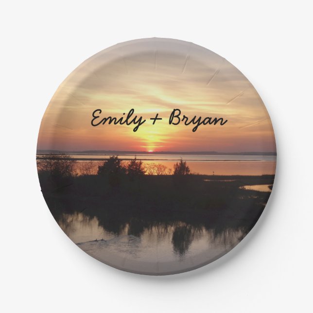 Plato De Papel Paisaje de Chincoteague Sunset II Virginia (Anverso)