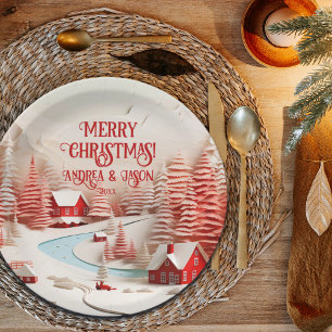Plato De Papel Paisaje de invierno escandinavo en 3D