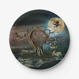 Plato De Papel Paisaje de la luna de árbol vegetal