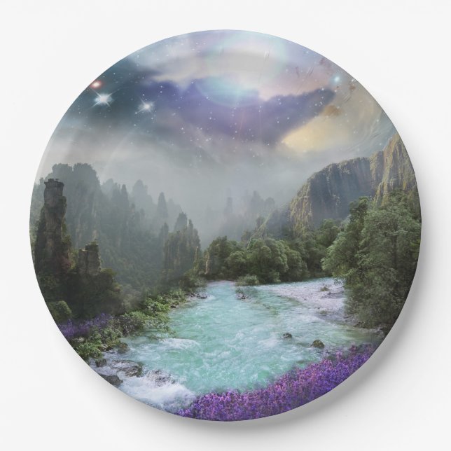 Plato De Papel Paisaje de la naturaleza ensueño mágico (Anverso)