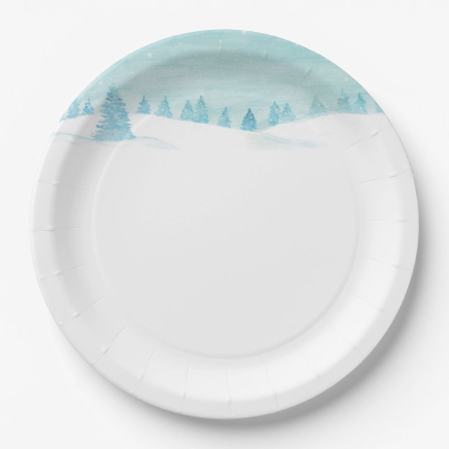 Plato De Papel Paisaje De La Selva De Invierno Con Árboles Spruce (Anverso)