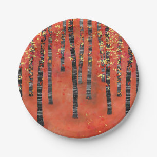 Plato De Papel Paisaje de los bosques de Birch